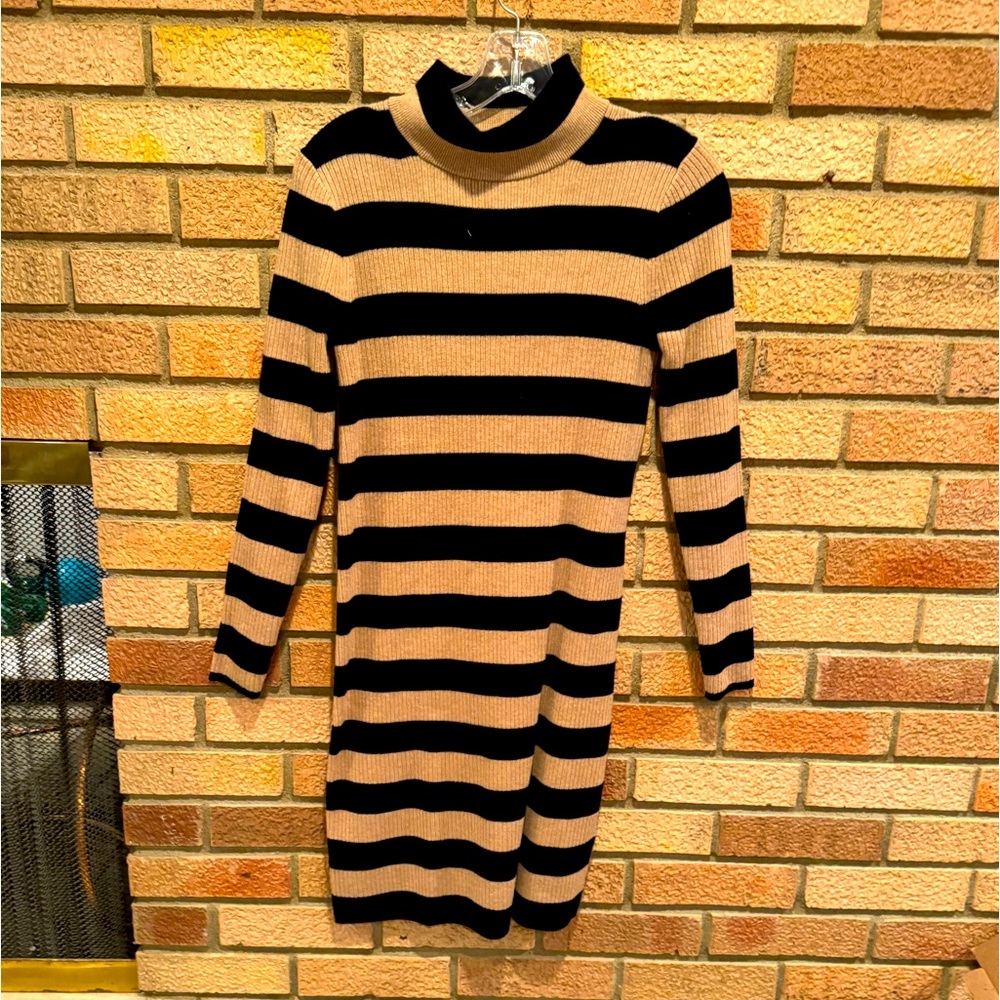 J crew sweater dress.  Camel & black. Size XS new with tags